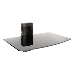 Floating Shelf Tempered Black Glass 1 Tier Wall Mounted Shelving Unit | M&W - Picture 1 of 5