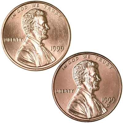 Juego de 2 monedas de centavos conmemorativos Lincoln P&D 1999 sacadas de juegos de prueba como nuevos Foto 1 de 4