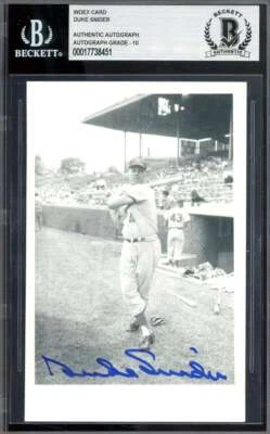 Duke Snider Gem Mint 10 Beckett BAS Signed Photo Postcard Brooklyn Dodgers Auto - Image 1 of 2