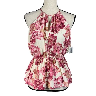 Old Navy Small Top Floral Adjustable Halter Neck Keyhole V-Neck Sleeveless Multi - Image 1 of 4