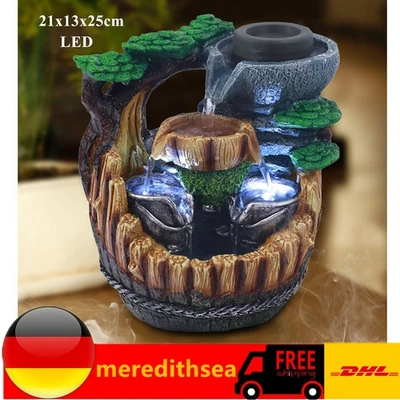 Zimmerbrunnen mit LED Tischbrunnen Tischlampe Tischdeko Dekoration Wasserbrunnen - Bild 1 von 4