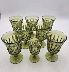 Set of 7 Noritake Green Perspective Vintage Water Glasses & 1 Juice- Mint Cond - Picture 1 of 7