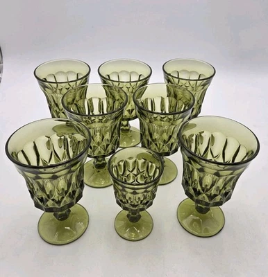 Set of 7 Noritake Green Perspective Vintage Water Glasses & 1 Juice- Mint Cond - Image 1 of 4