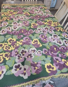 Vintage Purple Pansy Throw Blanket Floral Woven Tapestry 70" X 47" Cottage - Picture 1 of 17