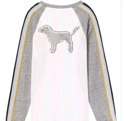Victoria Secret розовый блестки собаки логотип экипажа длинным рукавом белый черный желтый L - Изображение 1 из 4