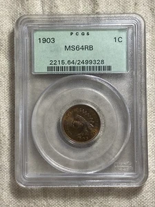 1903 Indian Cent PCGS MS64RB OGH Nice Attractive Color Toned Lots of Red - Picture 1 of 8