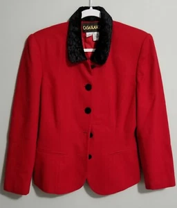 Casablanca Women's Size 6 100% Pure Wool Jacket / Blazer Red w/ Black Collar - Picture 1 of 5
