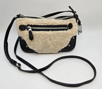 Coach Leather Mouton Shoulder Bag Diagonal Hanging Black White Women's #H1593 - Image 1 of 4