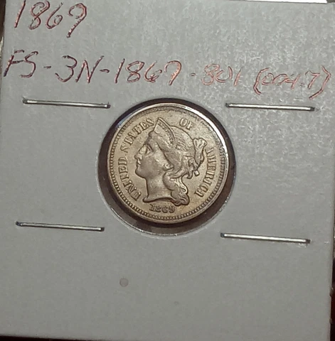 1869 3 Cent Nickel Beautiful UNC FS-3N-1869-801. Reverse slightly rotated Cover