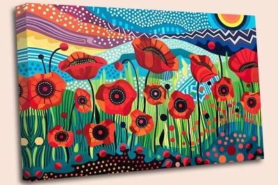 Field Of Poppies Canvas Print Fresh Vibrant Colours Contemporary - Image 1 of 4