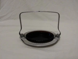 Krome Kraft Farber Brothers Handled Relish Dish with Purple Glass Insert.  - Picture 1 of 12