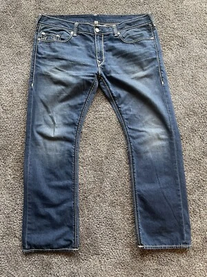 Pantalones de mezclilla True Religion para hombre 42x34 rectos mega T punto grueso Nat Midnight 5012 Foto 1 de 4