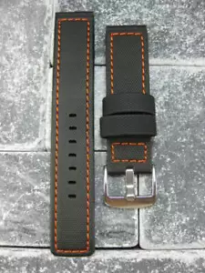 24mm PVC Rubber Band Black Diver Watch Strap Maratac Elite Orange for BREITLING - Picture 1 of 7