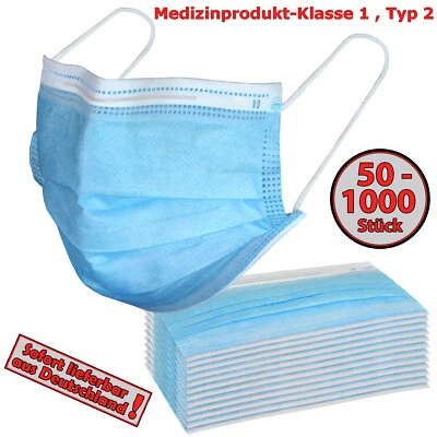 ALPIDEX 100, 200, 500 oder 1000 Medizinische OP Maske Mundschutz 3 lagig Klasse 1 Typ 2