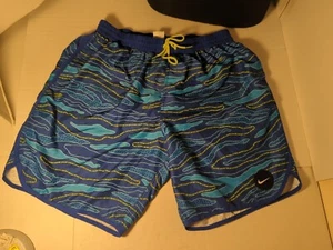 2019 Nike Just Do It All Over Print Swim Trunks men Sz XXL blue/Yellow text - Picture 1 of 12