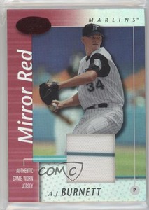 2002 Leaf Certified Mirror Red Materials /150 AJ Burnett #65