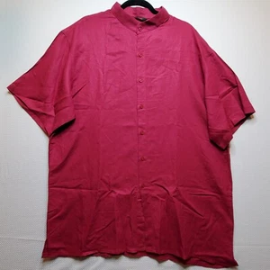 Linea Uomo Mens Short Sleeve Button Shirt 4XL Burgandy Linen Blend Split Hem - Picture 1 of 9