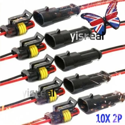 10Kit 12V 2Pin Cable Wire Connector Plug Waterproof Sealed For Electrical Car - Image 1 of 4