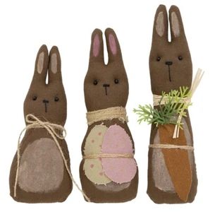 Primitive Easter Spring Decor Fabric Chocolate Bunny Doll Family-Set of 3! - Picture 1 of 1