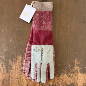 Vivienne Westwood Gray & Burgundy Long Ribbed Orb Gloves - Picture 1 of 12
