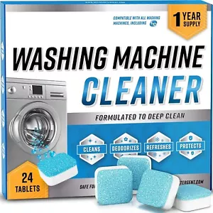 Washing Machine Cleaner Descaler 24 Pack - Deep Cleaning Tablets For HE Front - Picture 1 of 5