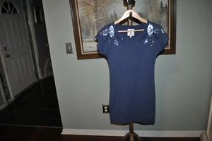 I LOVE H81 Women Casual Short Sleeve Dress Size M Blue Cotton Blend With Beads - Picture 1 of 8