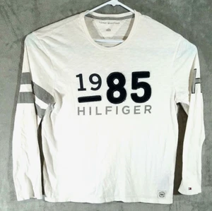 Camicia Tommy Hilfiger da uomo grande bianco grigio blu new york 1985 logo manica lunga - Foto 1 di 9