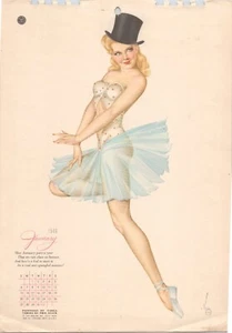 Original Vintage Januar 1946 Vargas Pinup Kalender Mädchen blond Zylinder Hut - Bild 1 von 1