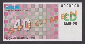 CROATIA 40 Kuna ND1995 UNC SPECIMEN Oil BMB-95 for Diplomatic Corps CD RARE - Picture 1 of 2