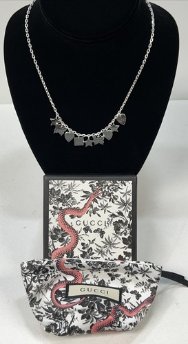 Collana GUCCI AUTENTICA Argento 925 Stelle Farfalla Cuori Quadrati 17" OTTIMA