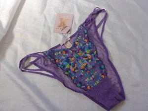 M, Savage X Fenty Steamy Floral String Bikini, Purple Royale, polyamide, NEW - Picture 1 of 12