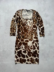 Y2K Just Cavalli Leopard Print Viscose Long Dress Blouse Size M Brown Animal - Picture 1 of 17