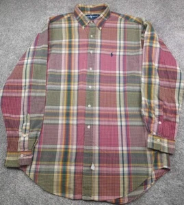 Vintage Polo Ralph Lauren Hand Woven Plaid Shirt Mens Large Red Embroidered Logo - Picture 1 of 16