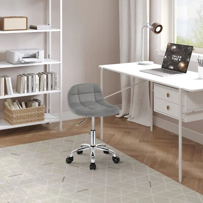 Bürohocker mit Rollen Schminktisch Arbeitshocker höhenverstellbar Hellgrau Samt - Bild 1 von 4