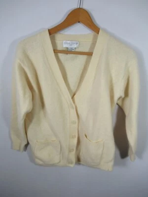 Cárdigan suéter vintage de lana de cordero informal de esquina de los años 80 grandes bolsillos marfil Foto 1 de 4