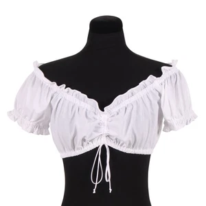 Dindlbluse Anna weiß mit üschen und Puffärmeln Trachtenmode Dame  - Bild 1 von 1