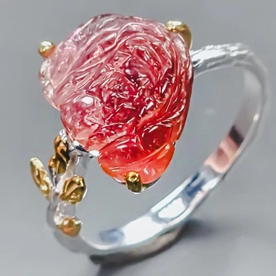 AAA carving 5 ct Natural Tourmaline Ring 925 Sterling Silver Size 7.5 /R438124 - Image 1 of 4