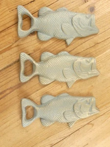 3 Fish Bottle Openers Largemouth Bass Hand Held Cast Iron Large 6" Long Fishing - Picture 1 of 9