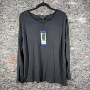 Mario Serrani Shirt Womens Large Black Crew Neck Long Sleeve Top Solid Stretch - Picture 1 of 13