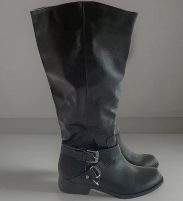 Style & Co Women’s 6M Black Riding Boots Knee High Block Heel Buckle - Image 1 of 4