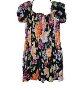 H&M Women's Smocked Off The Shoulder Colorful Floral Dress Puff Sleeves Size XL - Picture 1 of 8
