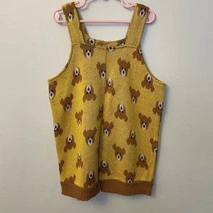 Sweater Overall Kids Romper Teddy Bears Yellow And Brown 7/8 Sleeveless Shorts - Picture 1 of 7