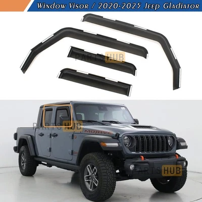 For 2020-2025 Jeep Gladiator In-Channel Rain Guards Window Visors Vent Shade - Image 1 of 4