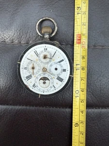 RELISTED 935 Silver Moon Phase Pocket Watch For Spares Or Repair - Picture 1 of 13