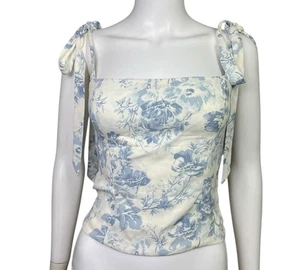 Top corto con estampado floral Ellora azul blanco Reformation 2 para mujer usado en excelente estado - Imagen 1 de 3