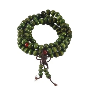 Olivgrüne Sandelholz Perlen Buddha Buddhistische Stretch Halskette Rosenkranz7116 - Bild 1 von 4