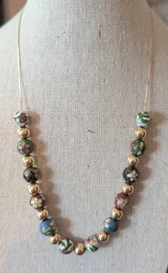 Nachlass 14k Goldkette mit Cloisonne Perlen und vergoldeten Perlen Vintage - Bild 1 von 4
