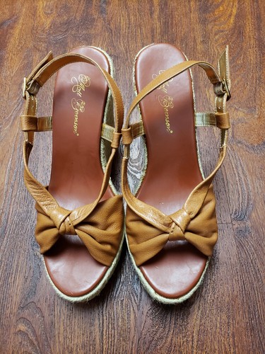 MBT Matt Bernson taglia 10 sandali con zeppa Bo Peep marrone marrone marrone espadrillas in pelle (nuovi con scatola)