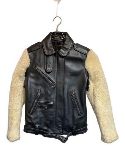 COACH Giacca Donna Boa Patchwork Pelle Nero Italia Taglia:XS Autentica