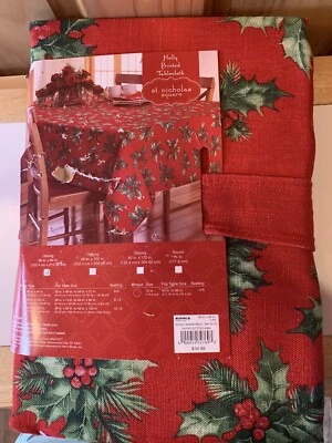 Christmas Red Tablecloth St. Nicholas Square Holly Printed 60" x 84" NWT L@@K - Image 1 of 4